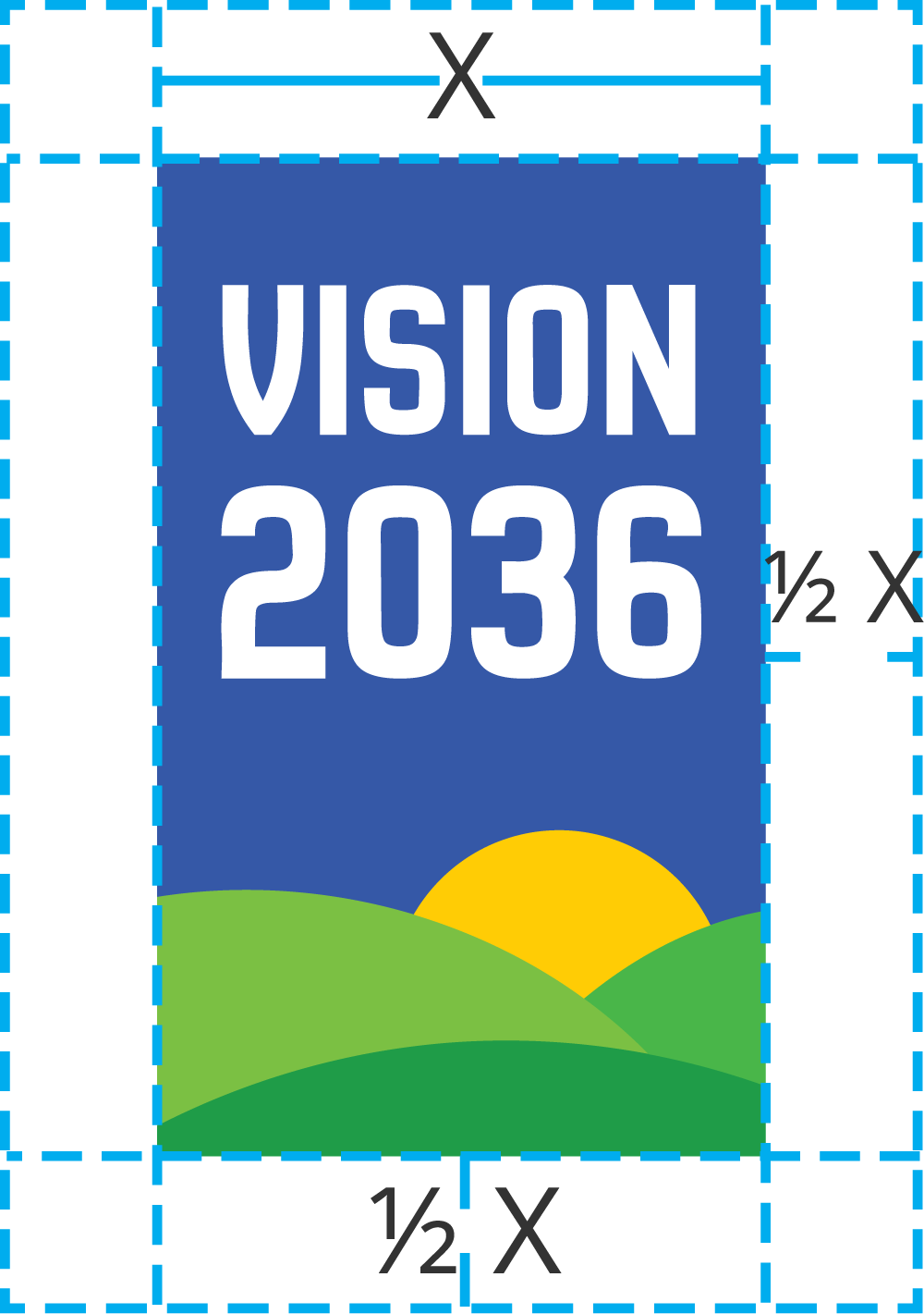 Vision 2036 secondary logo with clearance guidelines