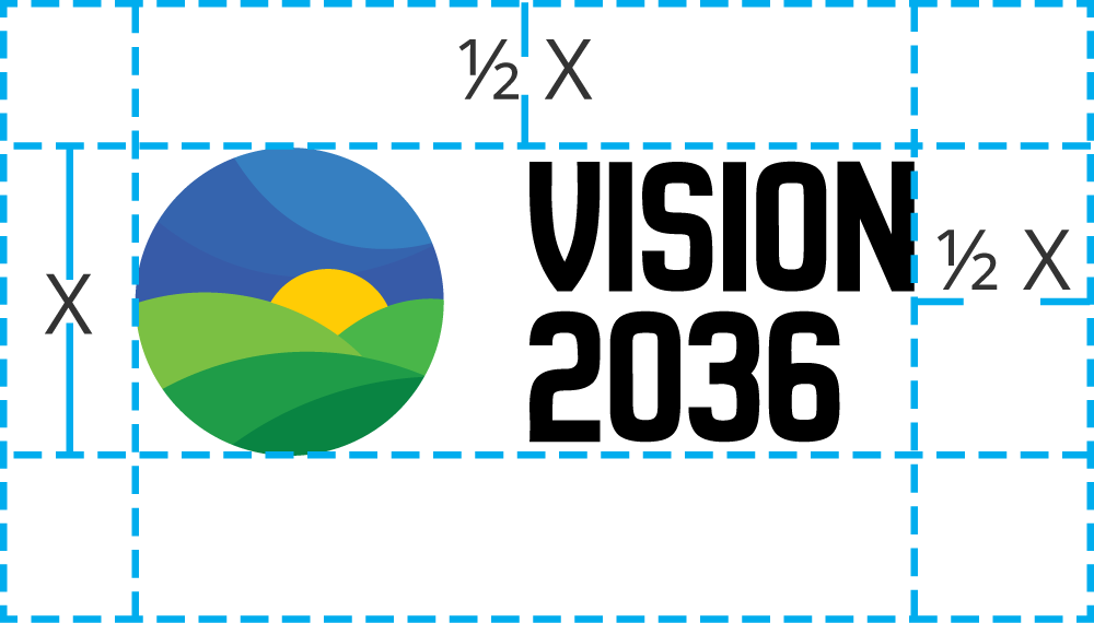 Vision 2036 stacked logo with clearance guidelines
