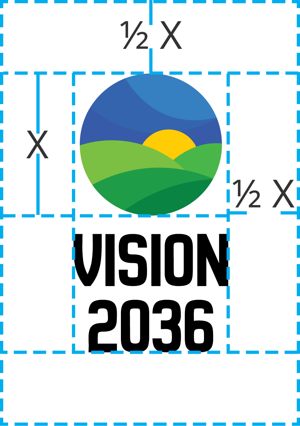 Vision 2036 stacked logo with clearance guidelines