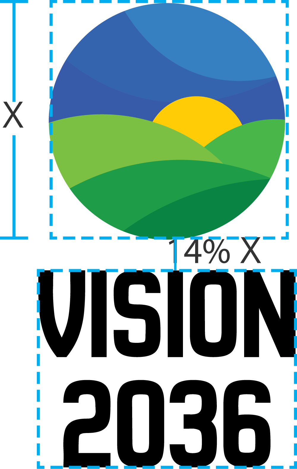 Vision 2036 stacked logo with margin guidelines