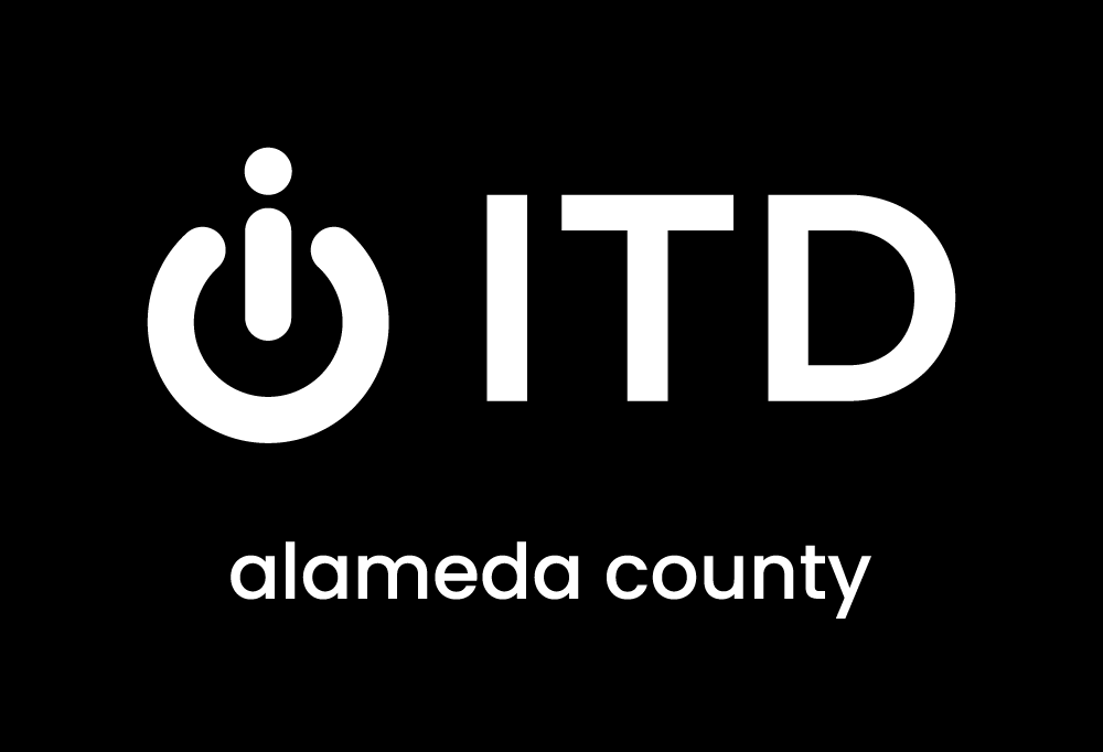 white ITD logo with alameda county